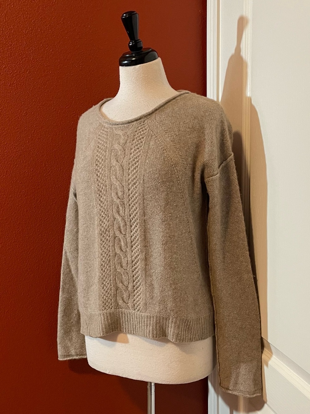 360 Cashmere Women’s Brown Cashmere Slouchy Cable Knit Fisherman Sweater